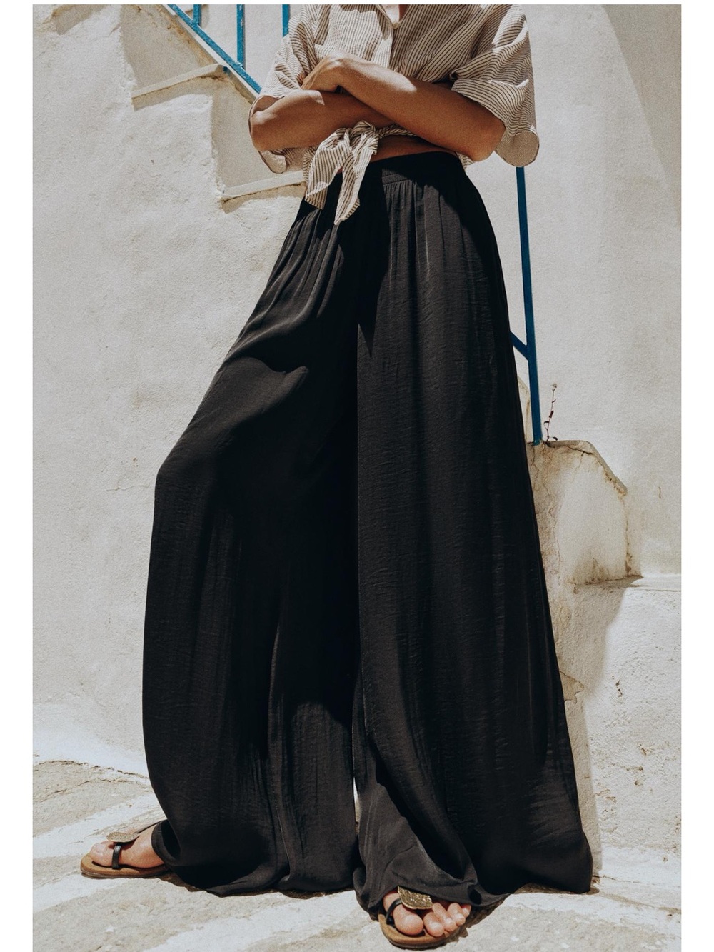 Zara Flowy Pants, Wide Leg Black Lounge Pants